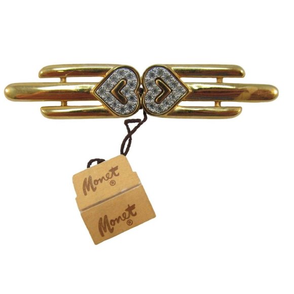 Double Heart Rhinestone Pin and Green Enamel Celtic knot Monet Brooches 2 in Lot - Picture 3 of 9